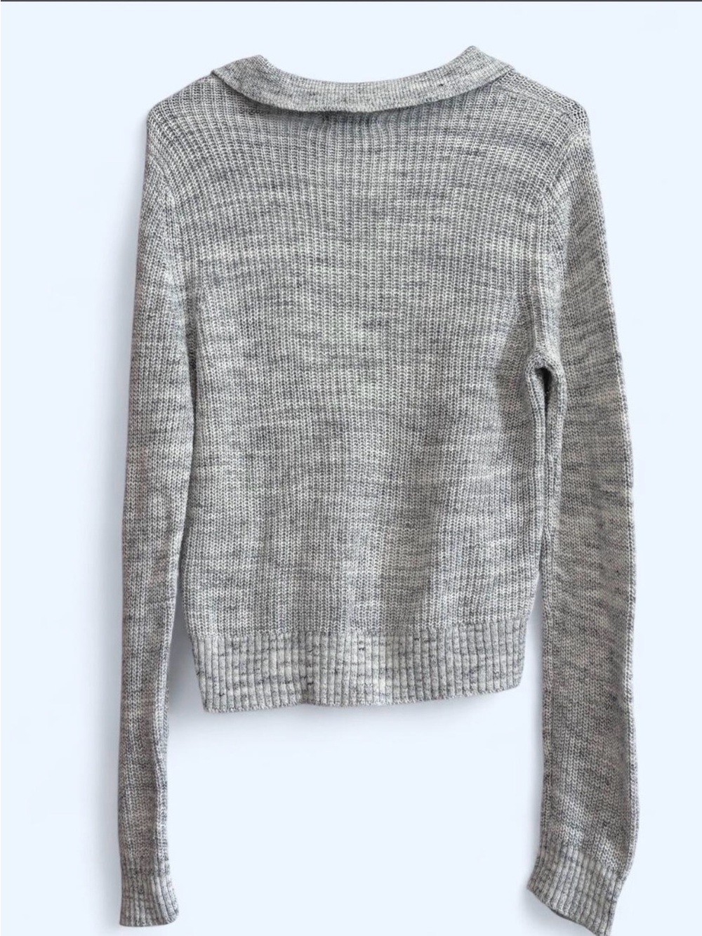 American Eagle Light Gray V-Neck Collared Sweater with Button Detail - Picture 2 of 4
